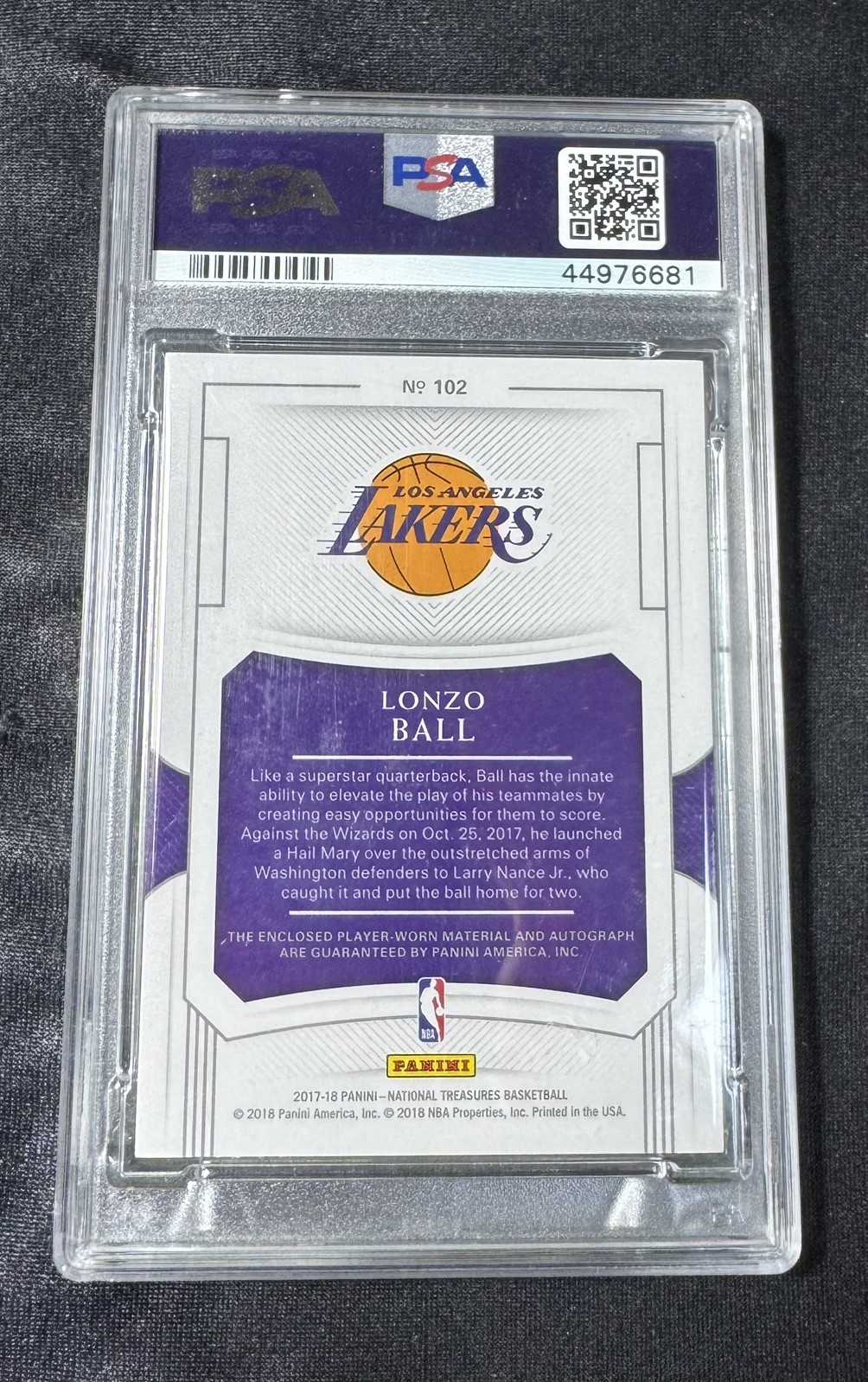 PSA 9 Lonzo Ball 2017-18 National Treasures Rookie Auto #/15 POP 1 NONE HIGHER view 2