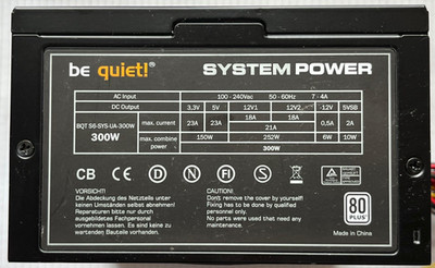 PC Netzteil ''be quiet'' von System Power, 300W, BQT S6-SYS-UA-300W