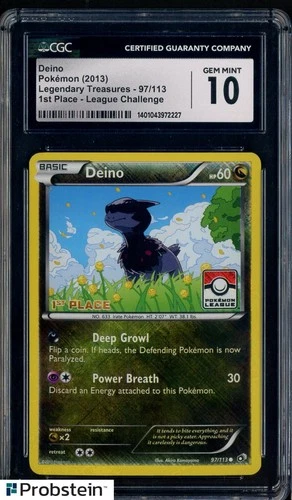 2013 Pokemon Legendary Treasures 1st Place League Chall. 97/113 Deino CGC 10