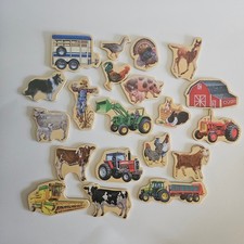 Vintage Style Wooden Farm Magnets Lot of 20 Animals Barn Tractor Fridge Play Toy