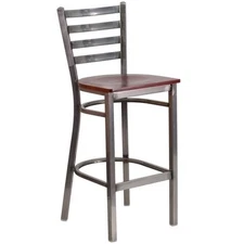 Flash Furniture Ladder Back Metal Barstool - Mahogany Wood Seat