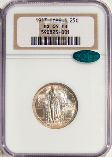 1917 TY 1 25c NGC MS 64 FH CAC PQ FULL HEAD SILVER STANDING LIBERTY QUARTER