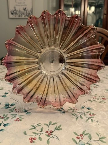 Vintage Federal Glass Celestial Sunburst Flower Plate In Iridescent Gem Tone