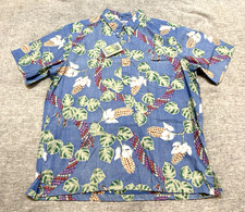 Reyn Spooner Hawaiian Shirt Mens XXL Blue Short Sleeve Cotton Aloha Pullover