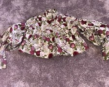 House Of Cb floral Rose Print Puff Sleeved high neck Cropped Top Blouse - Size S