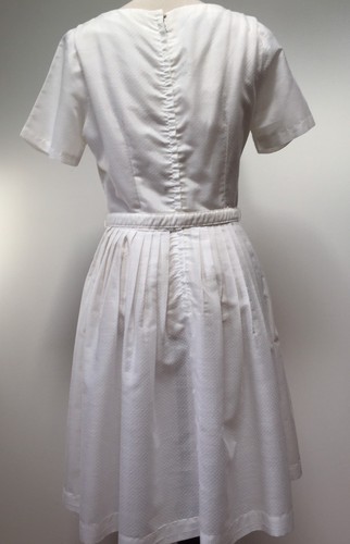 Teena Paige White Dress XS Small Short Sleeve Tea Pleated Belt Wedding Vtg 1950s - Picture 7 of 11