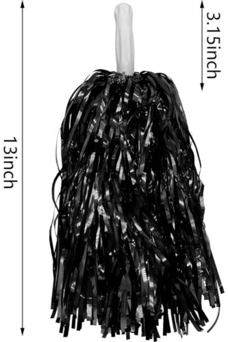 12pc Cheerleading Pom Poms Metallic Foil Plastic Pom Poms with Baton Handle for