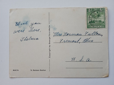 MALTA POSTCARD 1950 ERA UNDERPAID POSTAGE TO U.S.A. POSTAL HISTORY COVER STAMP