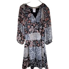 Loft Outlet Dress Size Small Floral Print Elastic Tie Waist 3/4 Sleeves V-Neck
