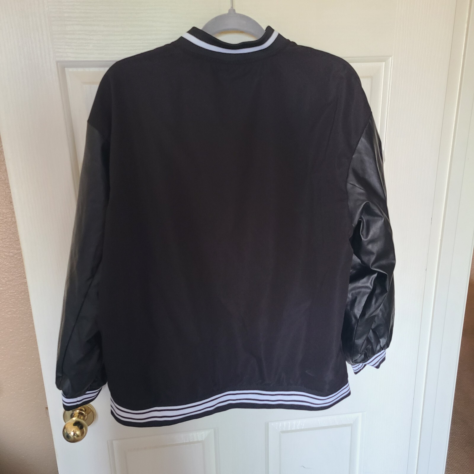 Varsity Jacket Black Bones Patchwork Baseball Fau… - image 2