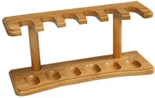 Wood Smoking Tobacco 6 Pipe Stand Holder in Wooden Oak Finish for Desk - 3401