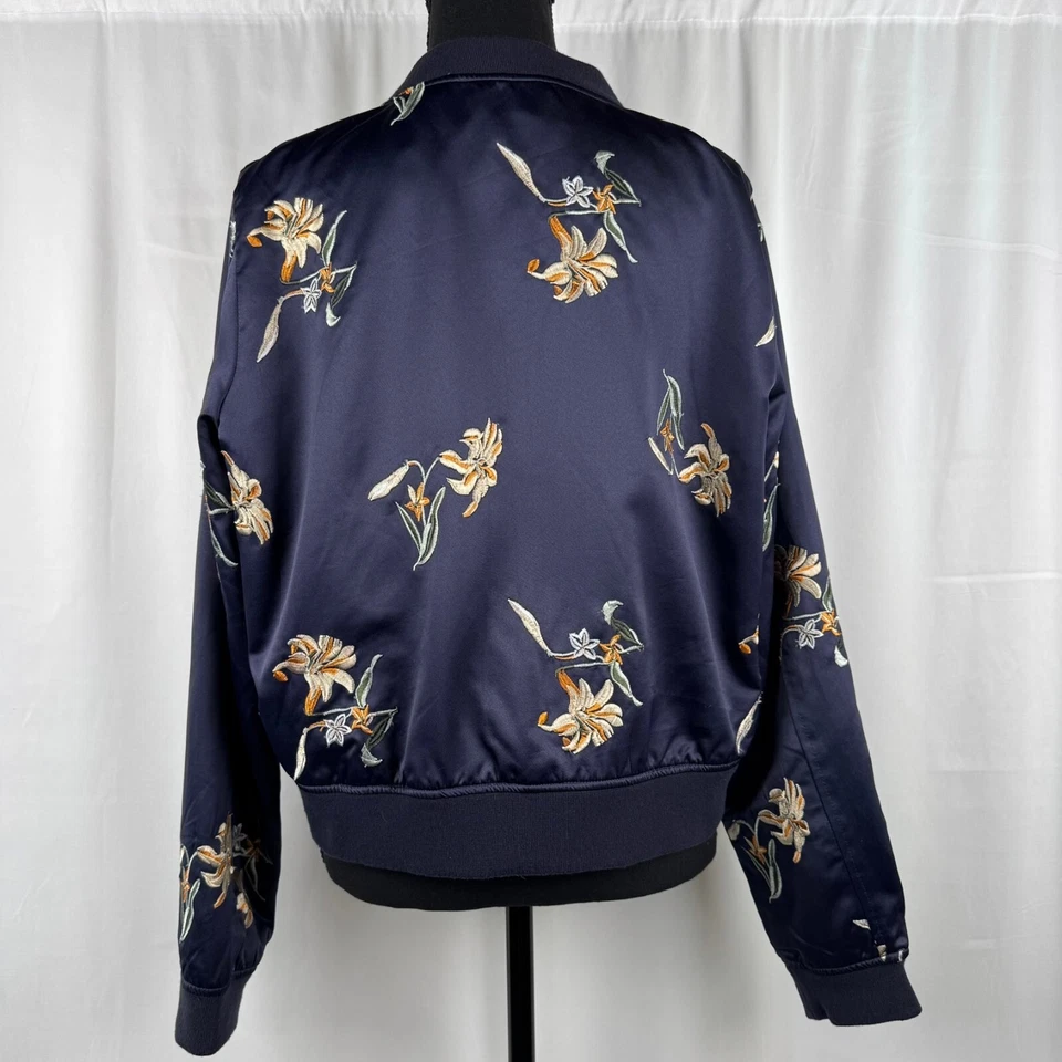 Chaqueta para mujer Aqua talla L azul marino floral bordada cremallera completa bolsillos forrados Foto 3 de 4