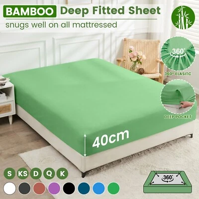 2000TC Bamboo Fitted Sheet Ultra Soft Fitted Sheet Cover Single/KS/D/Queen/King - image 1 of 4