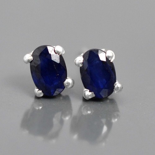 Blauer Saphir Oval Edelstein Ohrstecker 925 Sterling Silber Handarbeit Ohrringe - Bild 1 von 5