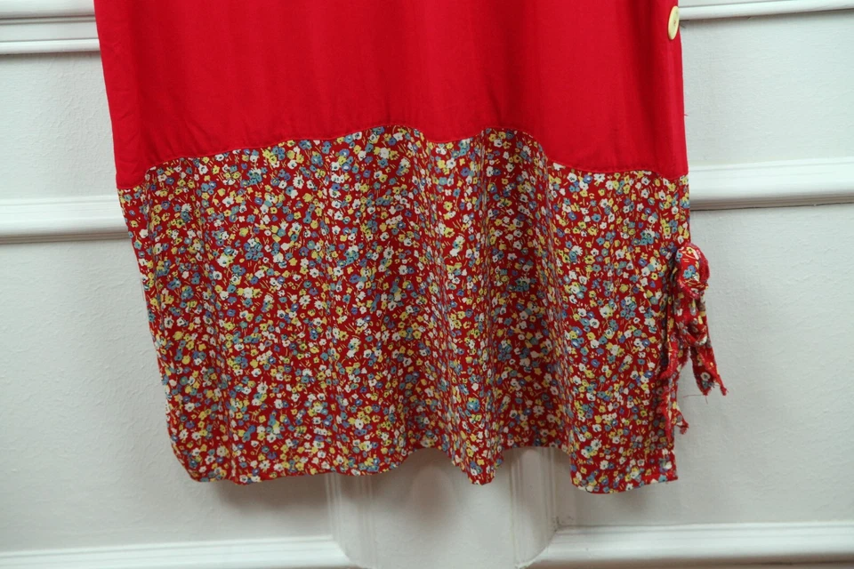 Vestido Jersey Vintage XL Años 90 Cottagecore Cuello Marinero Twee Maestro Rojo Floral Foto 3 de 4