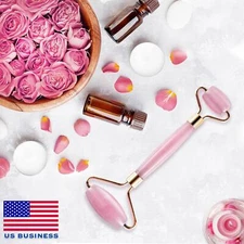 Natural Jade Roller GUA SHA Premium Face Eye Neck Beauty Massager Rose Gold Tool