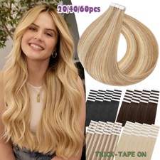 60PCS Tape-In Russian Remy Thick Human Hair Extensions Skin Weft Straight 150g