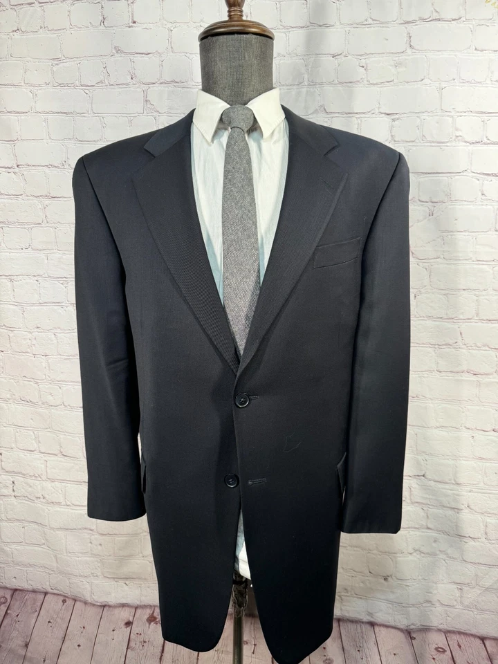 SAVILE ROW Mens Navy Blue Classic Fit Pleated 2pc Suit 44R Jacket 42x29 Pant - Image 2 of 4