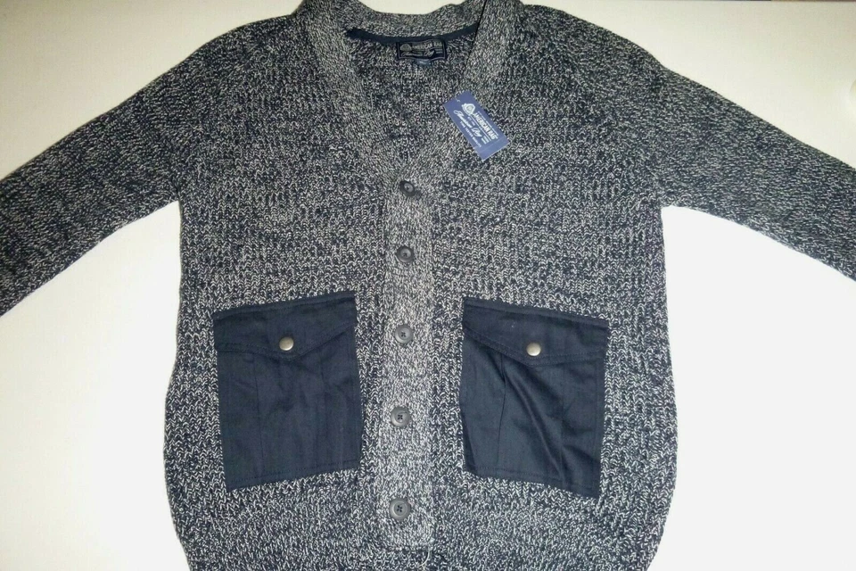 American Rag CIE Hombre Pesado Suave Tejido Algodón Cárdigan Suéter Talla: Med -negro Foto 3 de 4