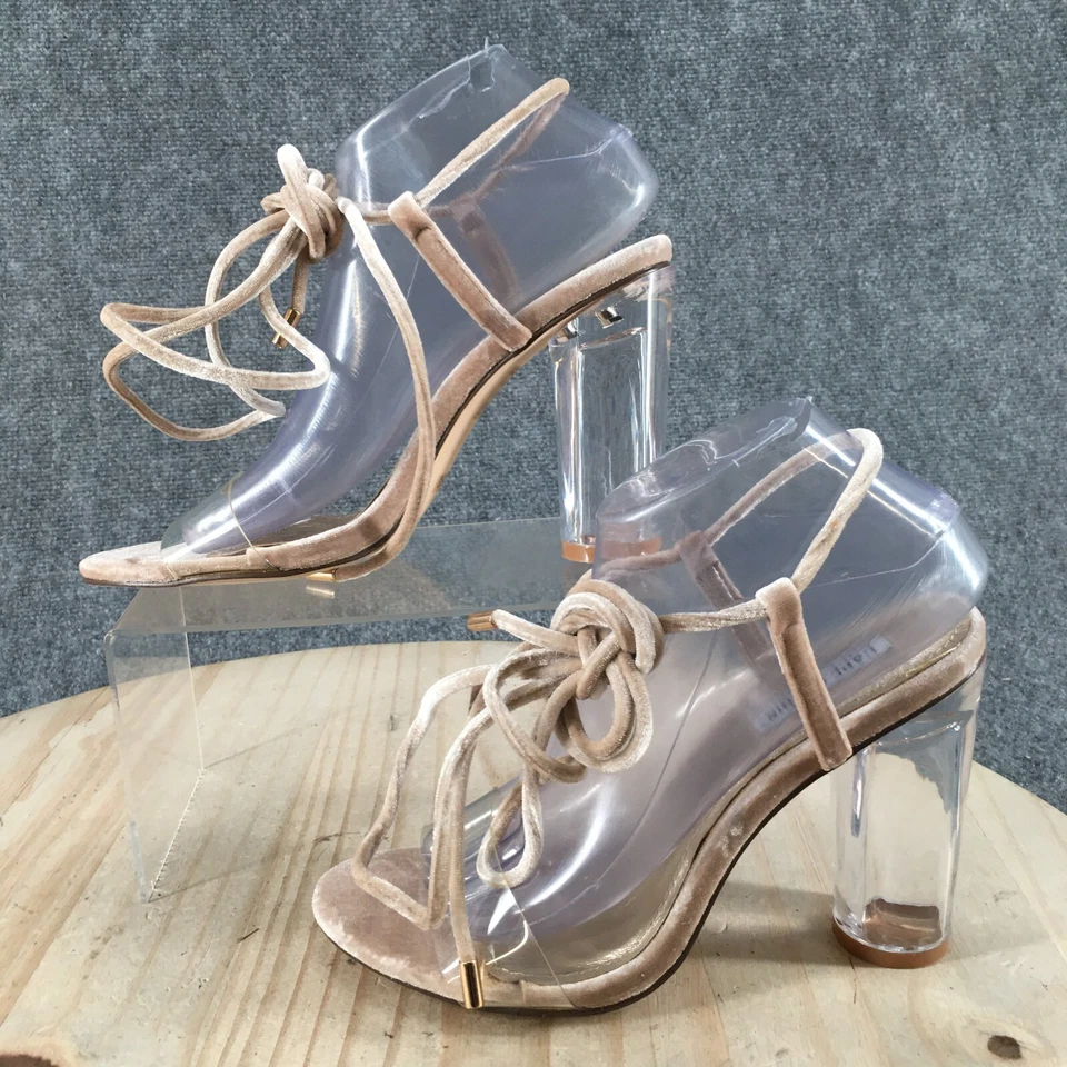 Tacones Cape Robbin para mujer 7,5 Bailey 3 informales con tiras al tobillo beige terciopelo Foto 2 de 4