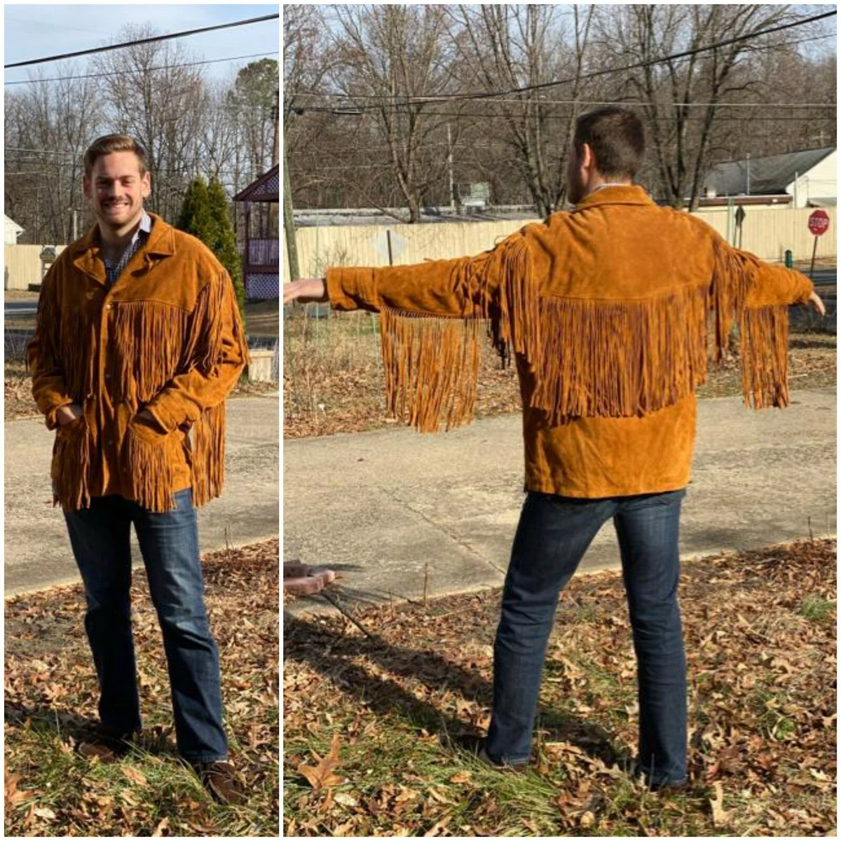 Vintage 70s Mens Jacket Suede Fringe Western cowboy Marlboro Man