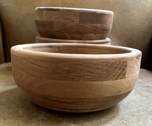 Snow River MCM Wood Cereal Bowls Set Of Three 7’ Each EUC - Picture 4 of 8