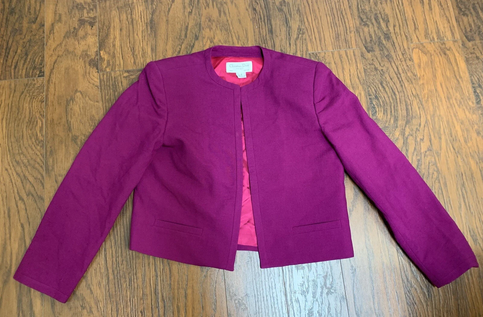 Giacca Christian Dior blazer lana vintage carriera viola taglia 10 piccolo difetto