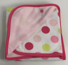 Carters Pink White Lime Green Polka Dot Spots Circles Micro Fleece Baby Blanket
