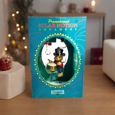 Solar Motion Ornament Drummer Bear Christmas Decor Matrix with Box 1995 Vintage