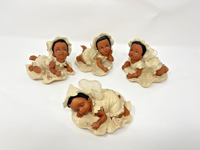 Set of 4 Wong s Angel Baby Figurines   African American Babies with Wings VTG