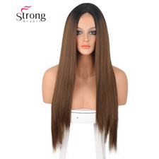 StrongBeauty X-Long Silky Straight Layered Brown Auburn Heat Ok Synthetic Wig