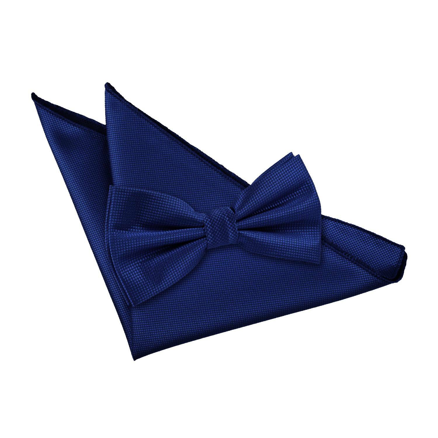 Juego de pajarita y cuadrado de bolsillo azul real liso a cuadros lisos para hombre de DQT