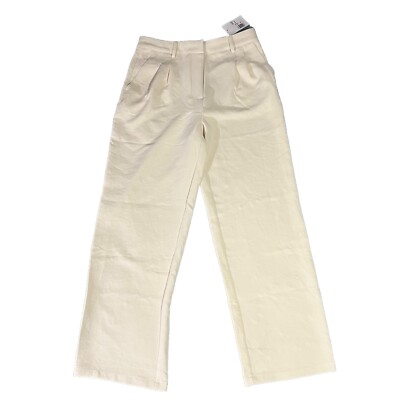 NWT Forever 21 Cream Loose Fit Long Woven Wide Leg Dress Pant Trouser Sz  Large | eBay