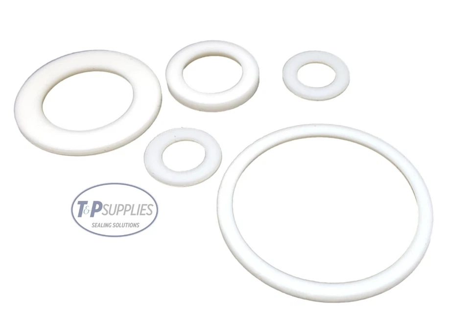 T&P SUPPLIES Teflon PTFE Washer / Spacers 2mm thick x2 Bespoke Size 42mm to 60mm o/s dia