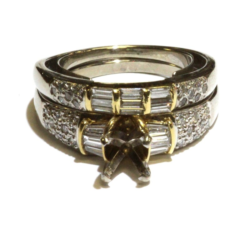 Platinum 18k yellow gold diamond semi mount engagement ring wedding band 15.1g 