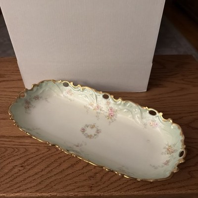 Vintage Elite Limoges France Oblong Serving Dish With Gilt Edging 12  Long