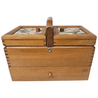 Holz Nähkasten Inhalt Baumwolle Real Nadeln Band Elastisch Plus Mehr 12×7,5''
