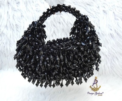 PrestigeApplause Black Handmade Beaded Handbag | Crystal Evening Clutch Purse