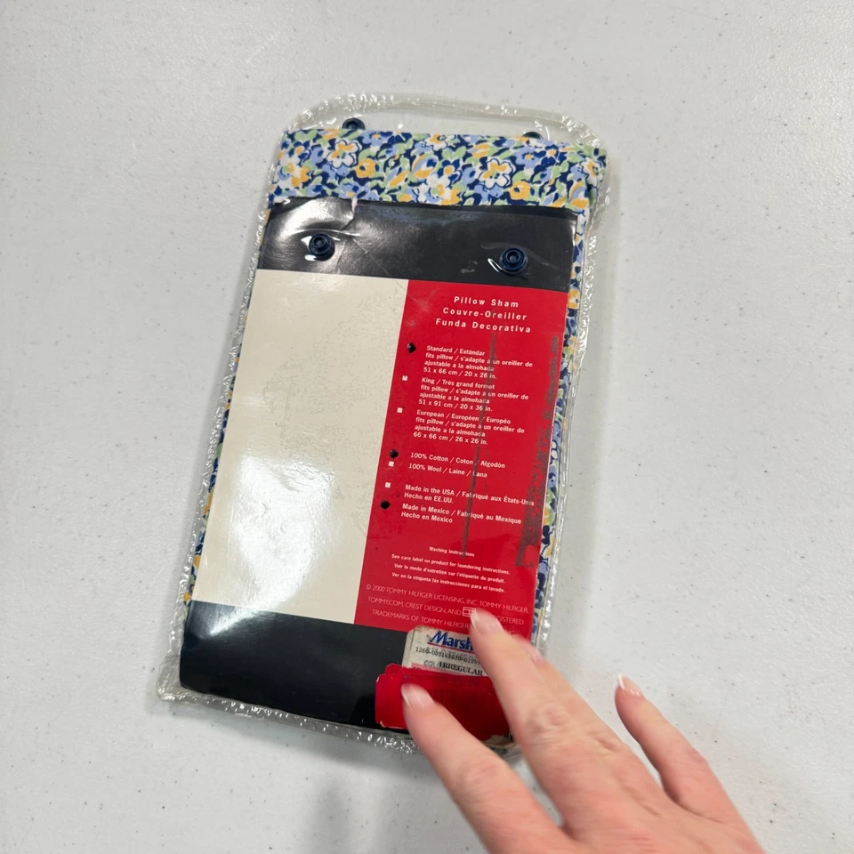 fronha vintage Tommy Hilfiger sham padrão couvre-oreiller azul floral ano 2000 - Imagem 3 de 4