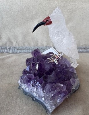 Quartz Crystal Ibis  on Amethyst 3 1/2'' -Peter Muller