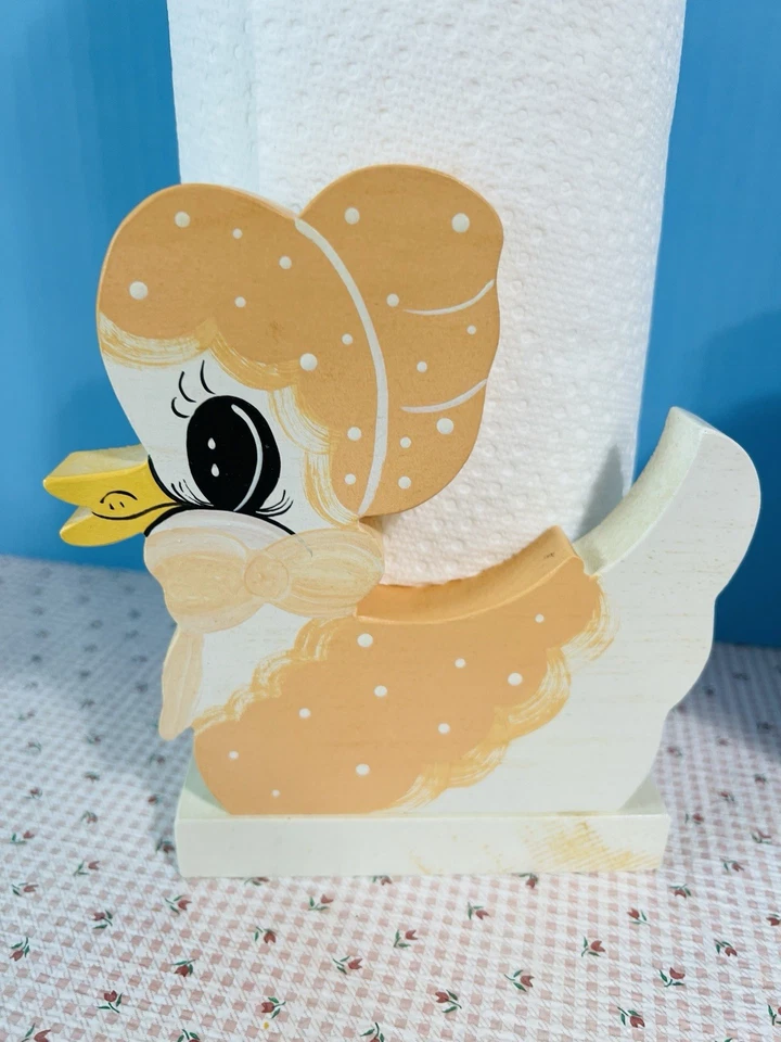 De Colección Madera Melocotón Hecho a Mano ~ Pato de Campo Pintado ~ Servilleta de Pollo ~ Toallero de Papel Foto 4 de 4