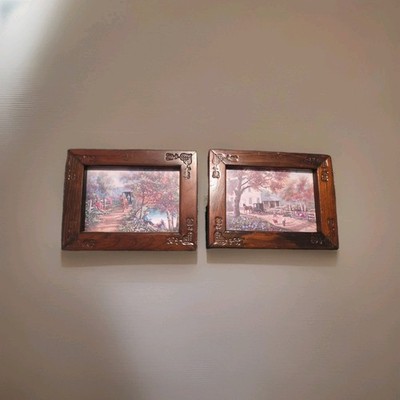 Two Pre-owned Country Side Pictures In Wooden Engraved Frame