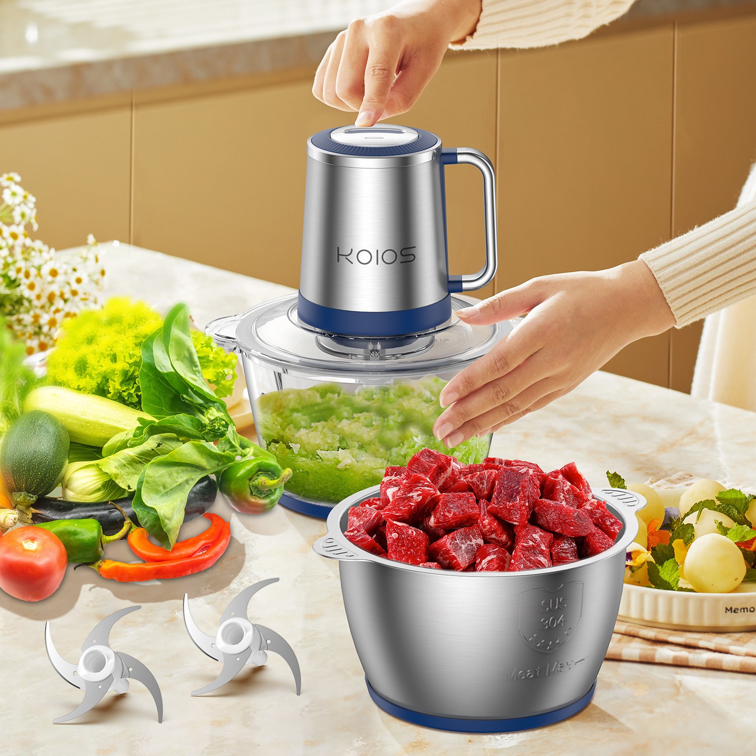 KOIOS 500W Electric Food Processor Kitchen Food Chopper Blender Stainless Steel