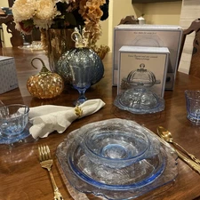 Vintage NIB Indiana Glass Blue Madrid Butter/Cheese Dish with Covered Lid