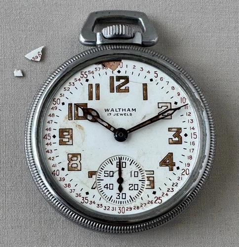 Vintage WALTHAM 17j Military Pocket Watch c.1945 Sold For PARTS ONLY;A005