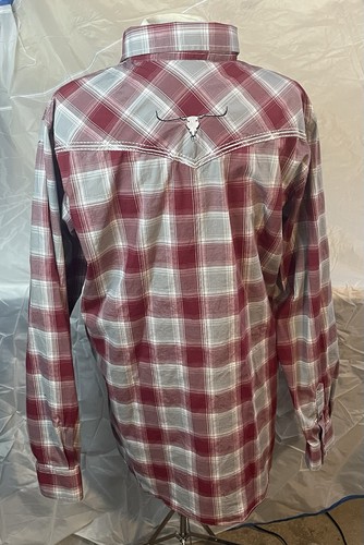 Cowboy Hardware Shirt Mens Large Red Plaid Western Pearl Snap Long Sleeve - Picture 2 of 6