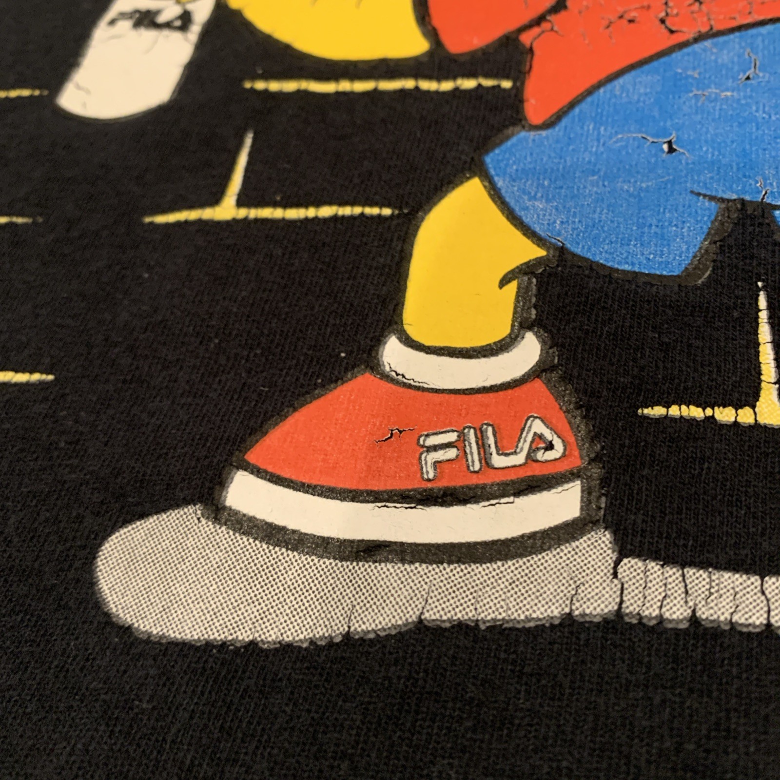 Camicia nera vintage Bart Simpson FILA vernice spray graffiti backwoods taglia L crepata