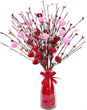 Valentine  S Day Gifts, Artificial Red Berry Flower Stems Heart Shaped Berry Pick