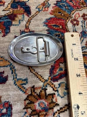Vintage Abstract Art Belt Buckle Silver Tone Oval Paint 