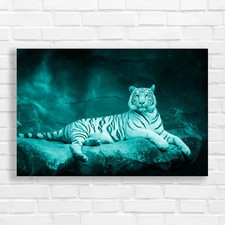Wildlife Big Cat  Tiger Majestic Animal Teal Canvas Print Large Picture Wall Art